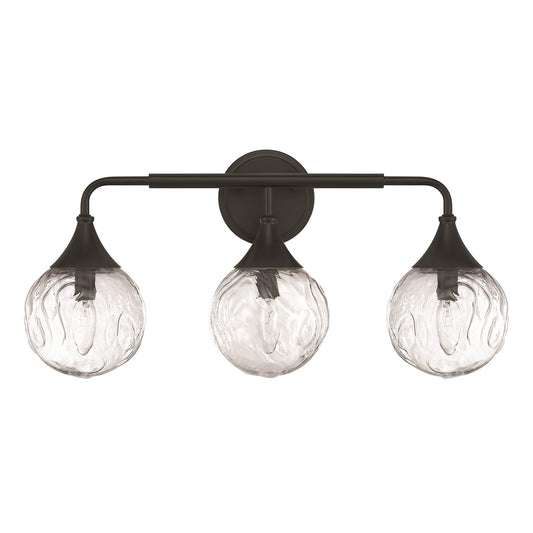 Craftmade Reflection 3 Light Vanity, Flat Black/Clear Textured - 61203-FB