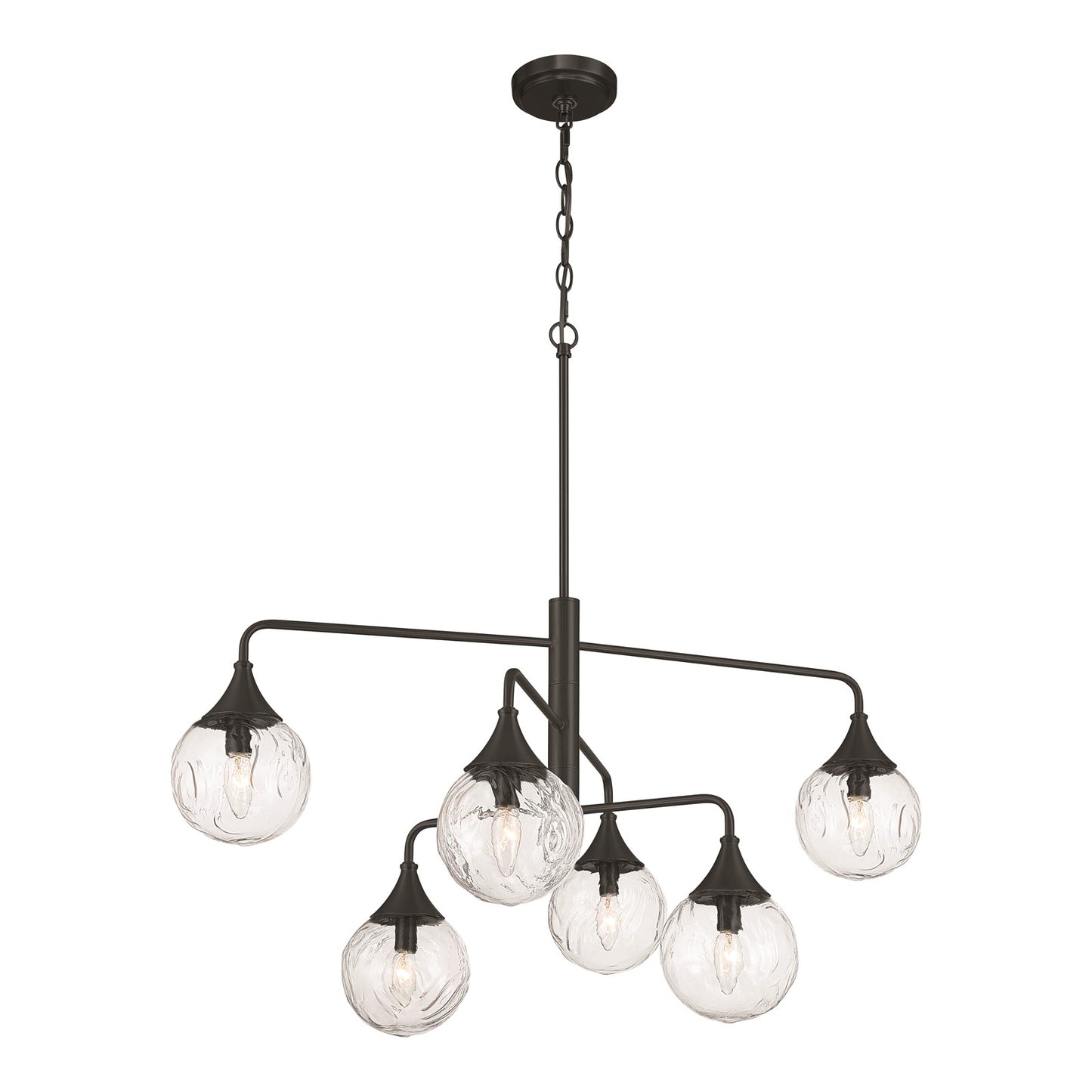 Craftmade Reflection 6 Light Chandelier, Flat Black/Clear Textured