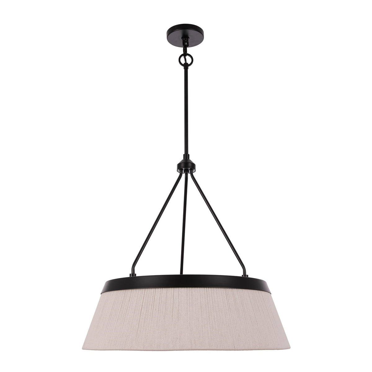 Craftmade Yates 24in 6-Light Pendant | Coastal Flat Black and Natural Cotton Rope | Kitchen Island & Dining Room | 24 x 24 in | Model 61696-FB