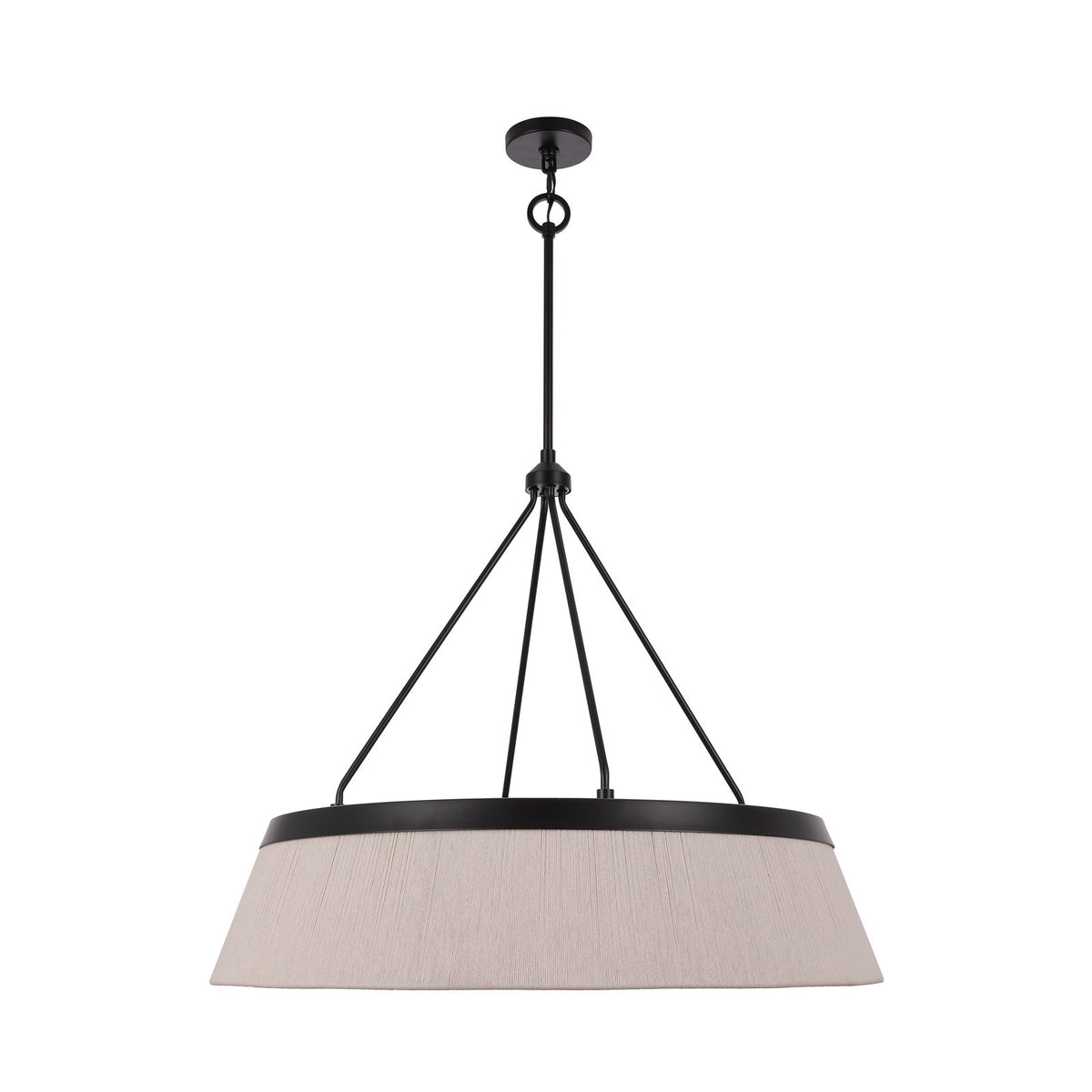 Craftmade Yates 32in 8-Light Pendant | Coastal Flat Black and Natural Cotton Rope | Kitchen Island & Dining Room | 32 x 27 in | Model 61698-FB