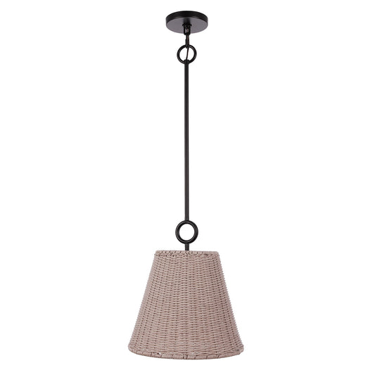 Craftmade Kirsten 1 Lt 12" Pendant, Black (Wht Rattan), Black