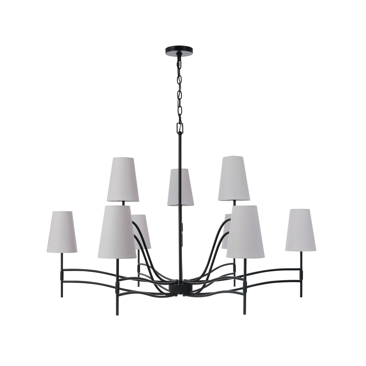 Craftmade Astor 44in 9-Light Chandelier | Transitional Flat Black and White Linen | Dining Room & Foyer | 44.5 x 22 in | Model 61929-FB