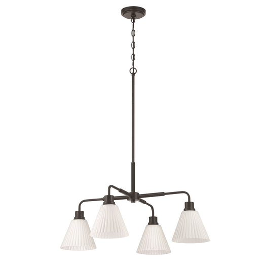 Craftmade Pleated II 4Lt Chandelier, Black (Cased White Glass), Black