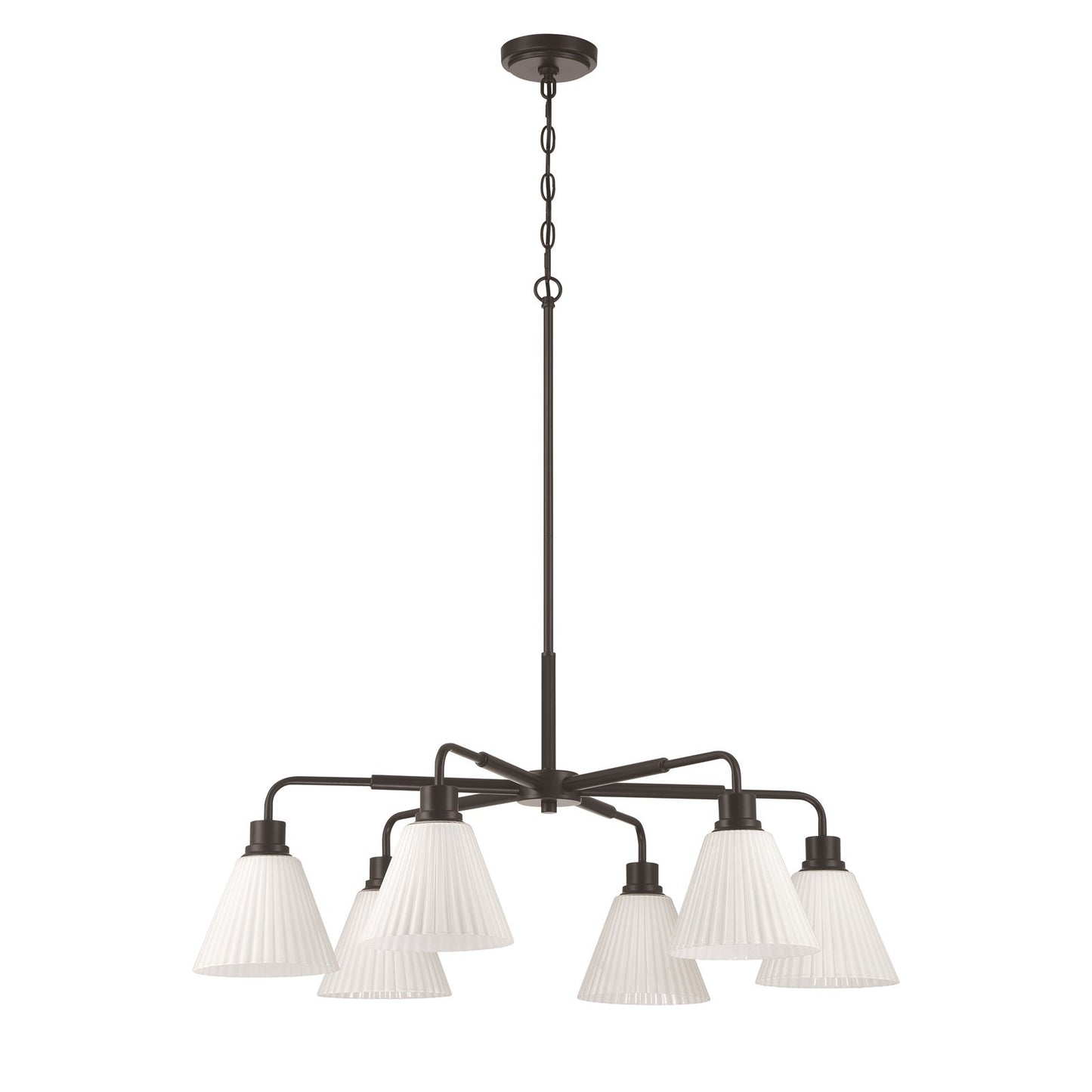 Craftmade Pleated II 6Lt Chandelier, Black (Cased White Glass), Black