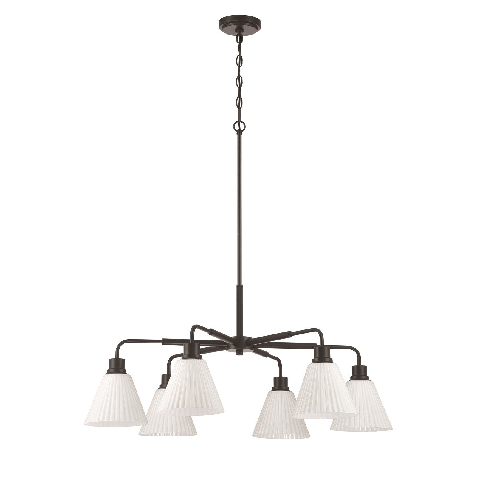Craftmade Pleated II 6Lt Chandelier, Black (Cased White Glass), Black