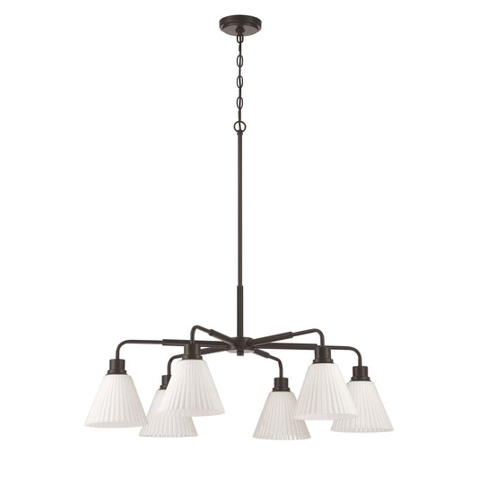 Craftmade Pleated II 6Lt Chandelier, Black (Cased White Glass), Black