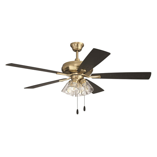Craftmade Eos 52" 5-Blade Clear 4Lt Ceiling Fan, Brass/BKW - ECF104SB5-BWNFB