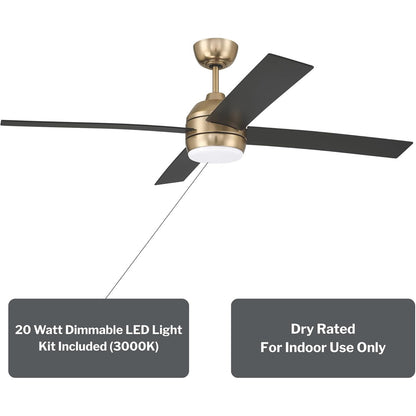 Craftmade Kelsey 52" 4-Blade Ceiling Fan, Brass/Black/Light Kit