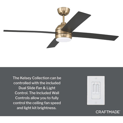 Craftmade Kelsey 52" 4-Blade Ceiling Fan, Brass/Black/Light Kit