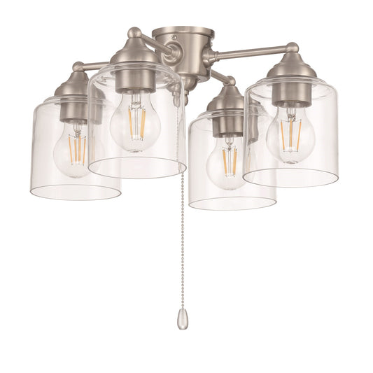 Craftmade 4-Light Ceiling Fan Light Kit | Brushed Polished Nickel Steel and Clear Glass | Indoor Universal Mount | 8 x 16.13 x 8 | Model LK2606-4L-LED-BNK