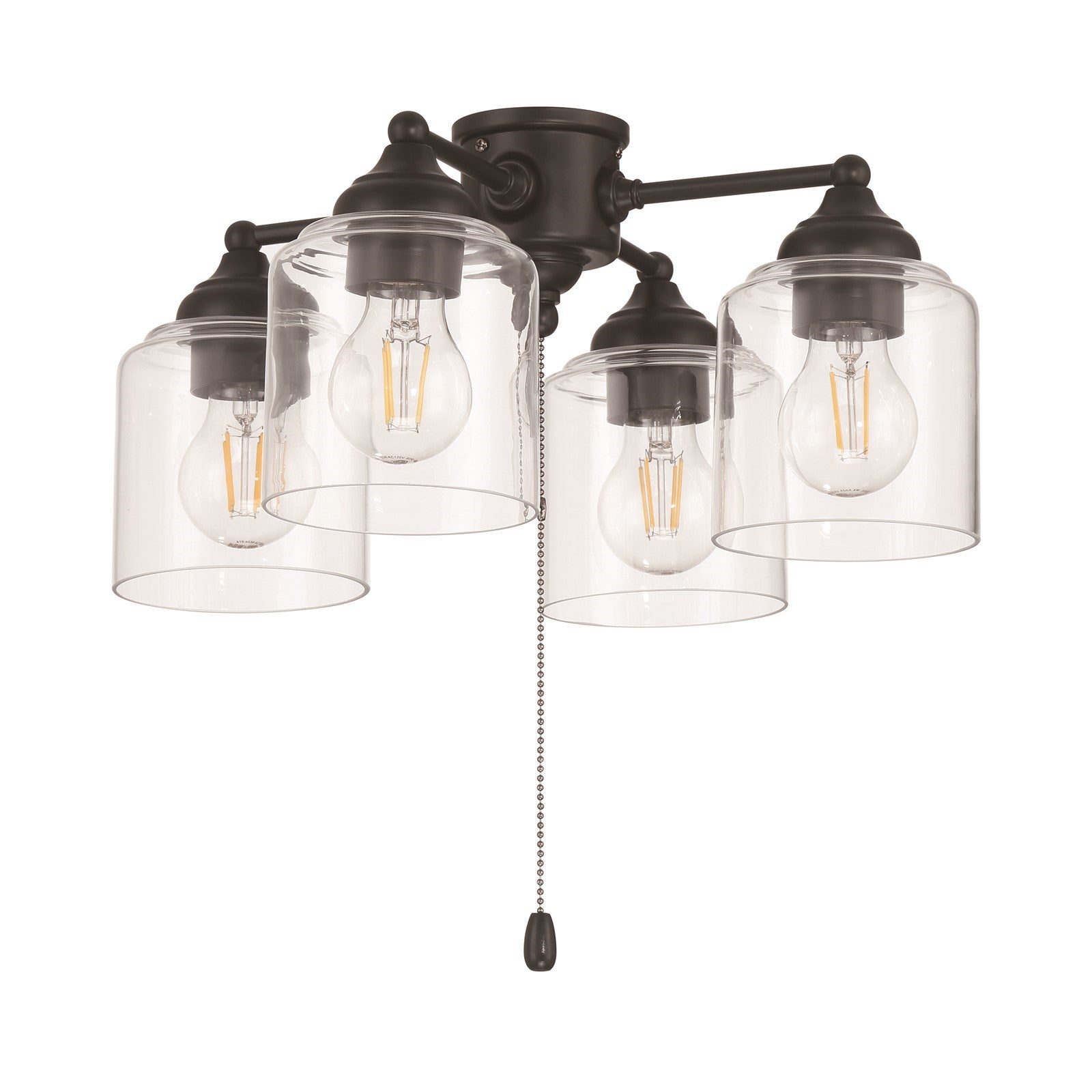 Craftmade LK2606 16in 4-Light Ceiling Fan Light Kit | Flat Black Steel and Clear Glass | Damp-Rated Indoor & Covered Patio | 8in | Model LK2606-4L-LED-FB