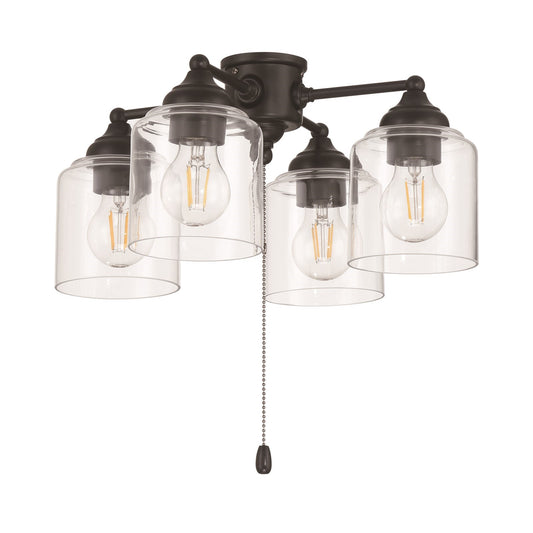 Craftmade LK2606 16in 4-Light Ceiling Fan Light Kit | Flat Black Steel and Clear Glass | Damp-Rated Indoor & Covered Patio | 8in | Model LK2606-4L-LED-FB