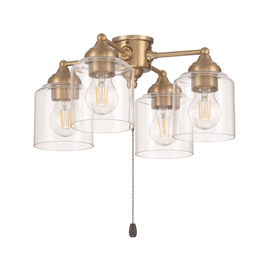 Craftmade LK2606 16in 4-Light Ceiling Fan Light Kit | Satin Brass Steel and Clear Glass | Indoor Living Room & Bedroom | 8in | Model LK2606-4L-LED-SB