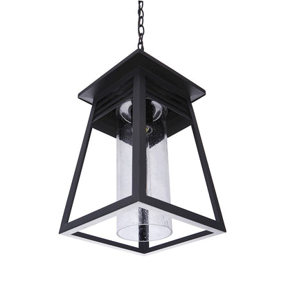 1 Light Large Outdoor Pendant Textured Matte Black
