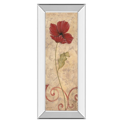 Classy Living Red Bloom 18x42in Wall Art | Contemporary Botanical Print with Mirrored Frame | Living Room & Bedroom Decor | 18 x 42 x 3 in | Model 1041MF