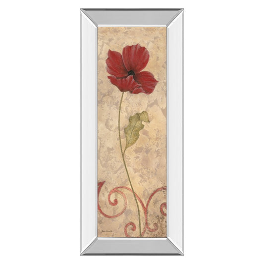 Classy Living Red Bloom 18x42in Wall Art | Contemporary Botanical Print with Mirrored Frame | Living Room & Bedroom Decor | 18 x 42 x 3 in | Model 1041MF