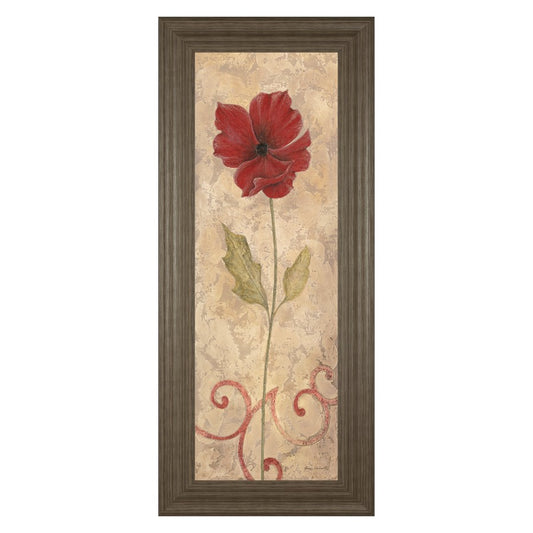 Classy Living Crimson Bloom Wall Art 18x42in | Contemporary Floral on Paper with MDF Tranquil Ash Frame | Living Room & Bedroom Botanical | Model 1042