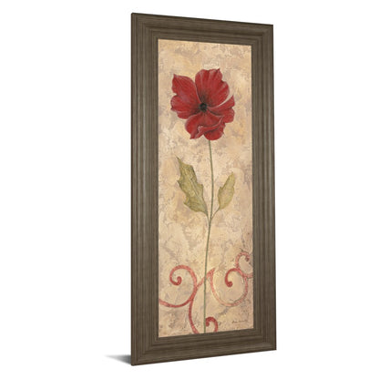 Classy Living Crimson Bloom Wall Art 18x42in | Contemporary Floral on Paper with MDF Tranquil Ash Frame | Living Room & Bedroom Botanical | Model 1042