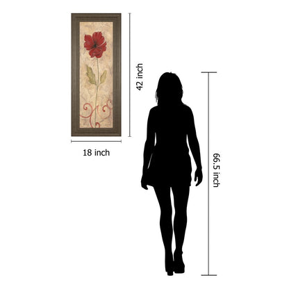 Classy Living Crimson Bloom Wall Art 18x42in | Contemporary Floral on Paper with MDF Tranquil Ash Frame | Living Room & Bedroom Botanical | Model 1042