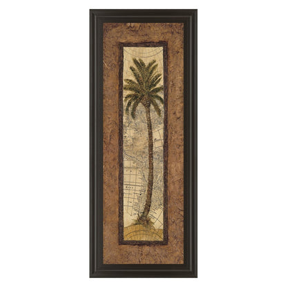 Classy Living Palm Map View Wall Art 18x42in | Traditional Dark Chocolate MDF Frame with Glass | Living Room & Office Statement Decor | 1 x | Model 1055