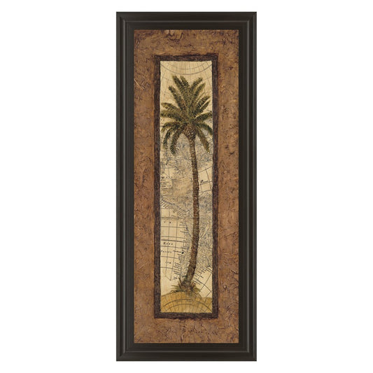 Classy Living Palm Map View Wall Art 18x42in | Traditional Dark Chocolate MDF Frame with Glass | Living Room & Office Statement Decor | 1 x | Model 1055