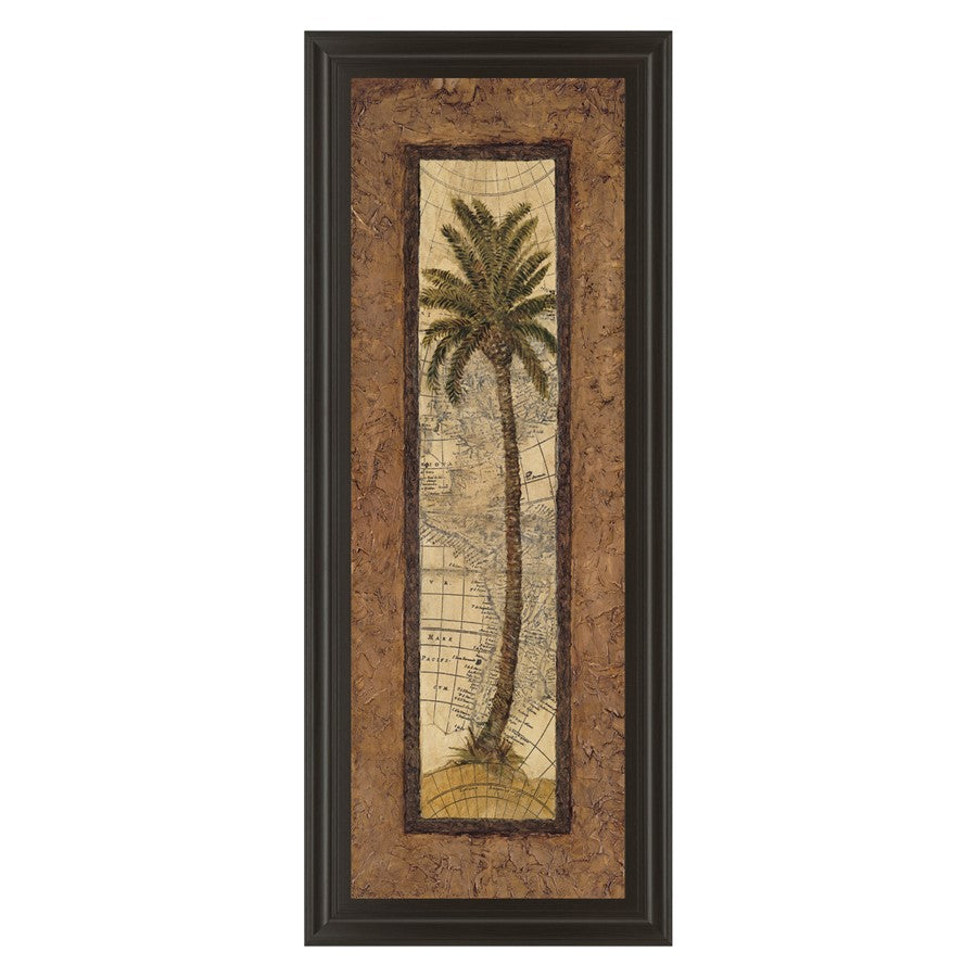 Classy Living Palm Map View Wall Art 18x42in | Traditional Dark Chocolate MDF Frame with Glass | Living Room & Office Statement Decor | 1 x | Model 1055