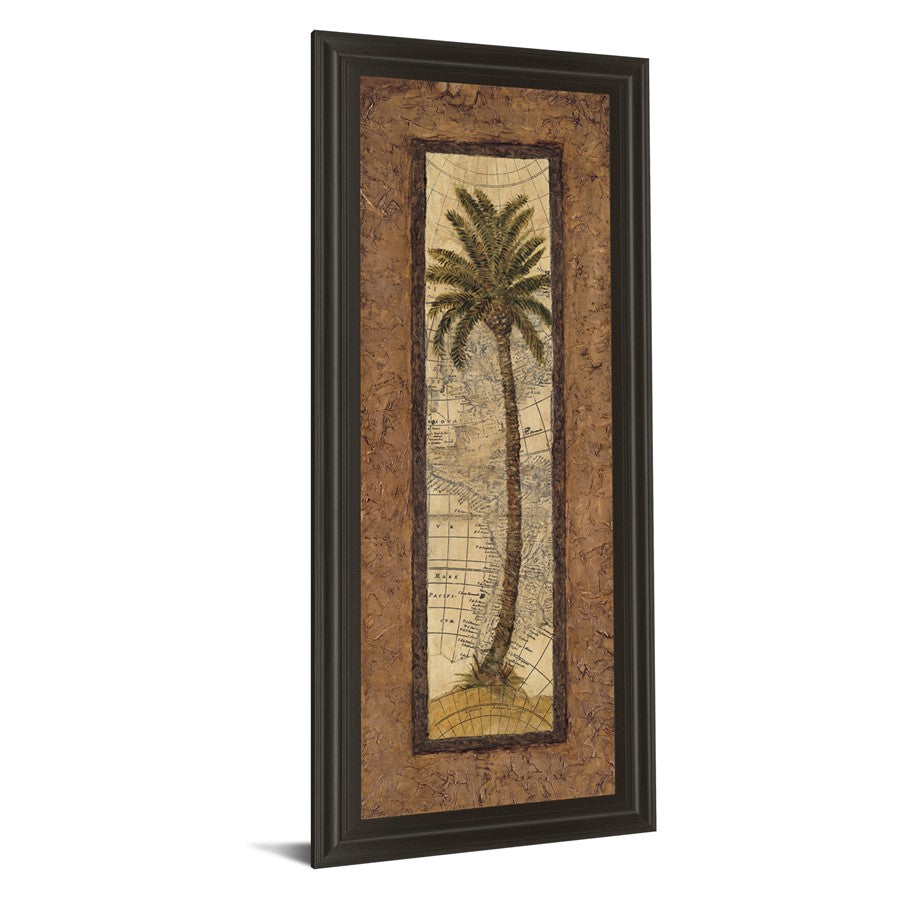 Classy Living Palm Map View Wall Art 18x42in | Traditional Dark Chocolate MDF Frame with Glass | Living Room & Office Statement Decor | 1 x | Model 1055