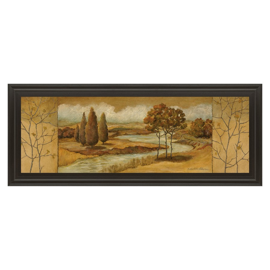 Classy Living Autumn River View 42x18in Wall Art | Transitional Landscape in Dark Chocolate MDF Frame | Living Room & Office Decor | 1 x 42 x | Model 1080
