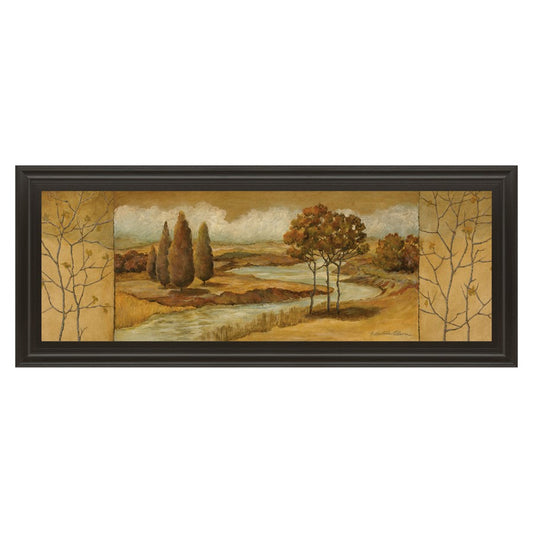 Classy Living Autumn River View 42x18in Wall Art | Transitional Landscape in Dark Chocolate MDF Frame | Living Room & Office Decor | 1 x 42 x | Model 1080