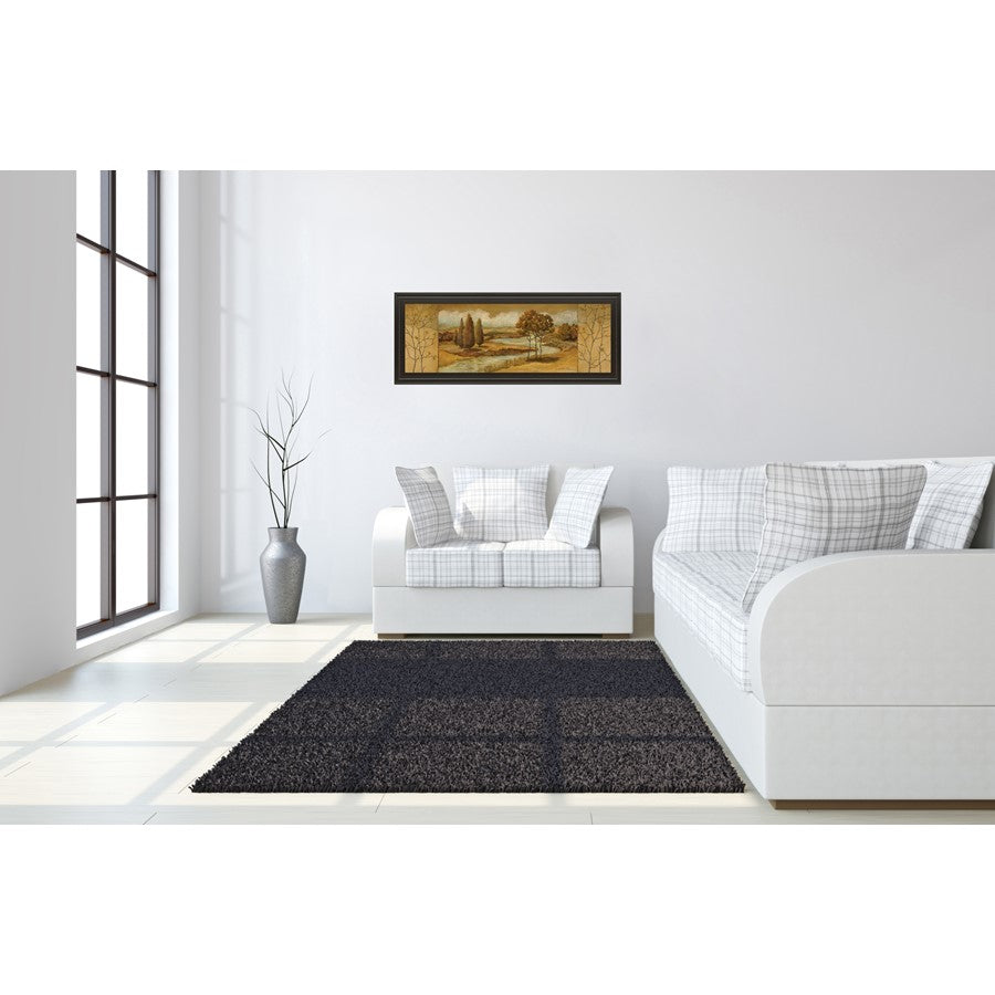 Classy Living Autumn River View 42x18in Wall Art | Transitional Landscape in Dark Chocolate MDF Frame | Living Room & Office Decor | 1 x 42 x | Model 1080