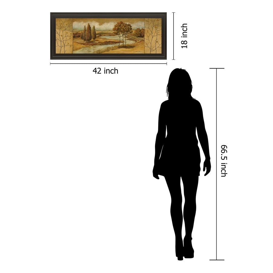 Classy Living Autumn River View 42x18in Wall Art | Transitional Landscape in Dark Chocolate MDF Frame | Living Room & Office Decor | 1 x 42 x | Model 1080