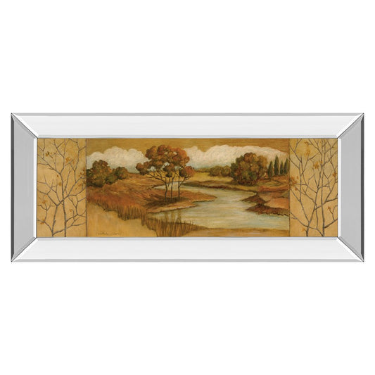 Classy Living Golden Meadow Stream 42x18in Wall Art | Transitional Mirrored Frame | Living Room & Office Decor | 42 x 18 x 3 in | Model 1081MF
