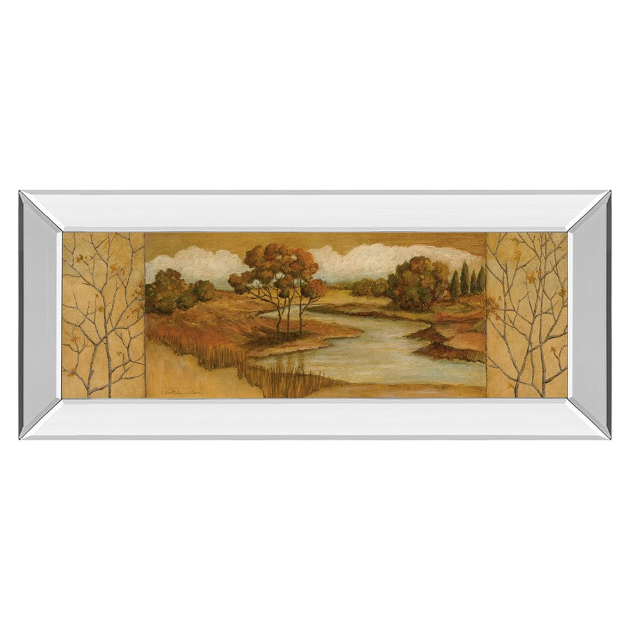 Classy Living Golden Meadow Stream 42x18in Wall Art | Transitional Mirrored Frame | Living Room & Office Decor | 42 x 18 x 3 in | Model 1081MF