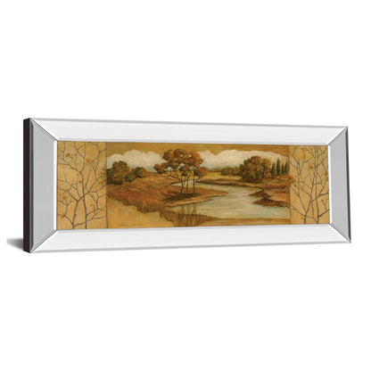 Classy Living Golden Meadow Stream 42x18in Wall Art | Transitional Mirrored Frame | Living Room & Office Decor | 42 x 18 x 3 in | Model 1081MF