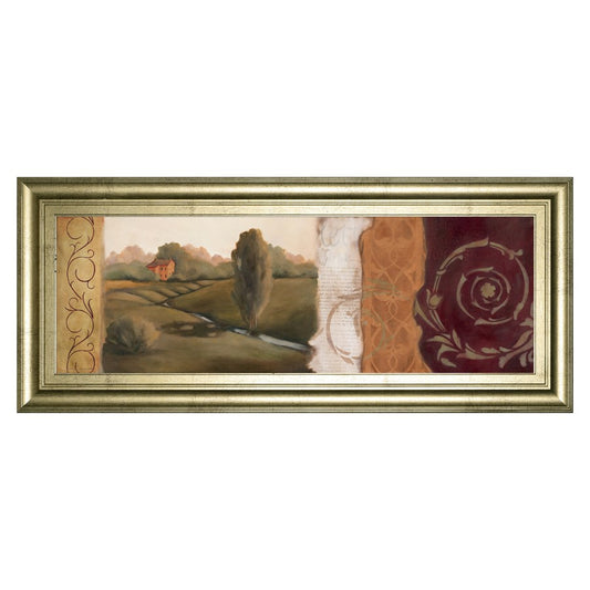 Classy Living Tuscan Harmony Wall Art 42x18in | Transitional Multicolor Paper Art in Crisp Chardonnay MDF Frame | Living Room & Office Decor | Model 1095