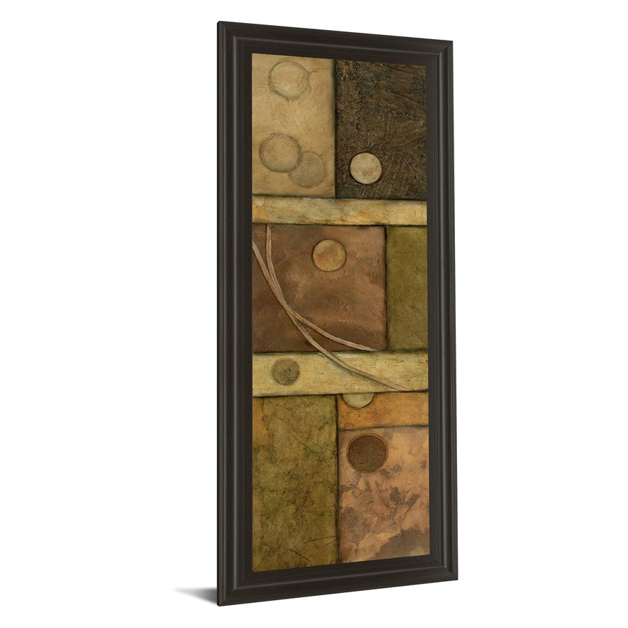 Classy Living Earth Circle Harmony 18x42in Wall Art | Transitional Mixed Media on Paper in Dark Chocolate MDF Frame | Living Room & Office | Model 1099