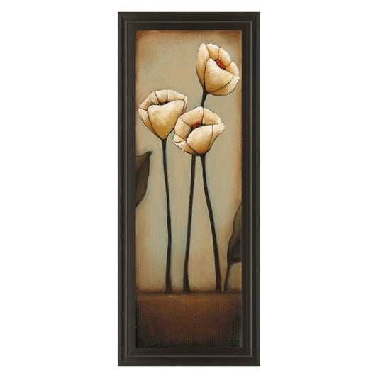 Classy Living Cream Blooms 18x42in Wall Art | Transitional Dark Chocolate MDF Frame and Paper Art | Living Room & Bedroom Botanical Decor | Model 1133