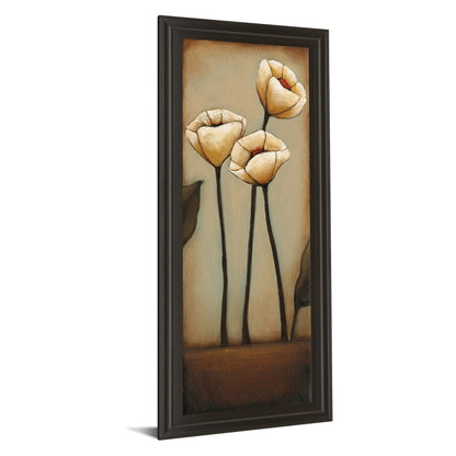 Classy Living Cream Blooms 18x42in Wall Art | Transitional Dark Chocolate MDF Frame and Paper Art | Living Room & Bedroom Botanical Decor | Model 1133