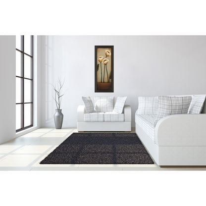 Classy Living Cream Blooms 18x42in Wall Art | Transitional Dark Chocolate MDF Frame and Paper Art | Living Room & Bedroom Botanical Decor | Model 1133