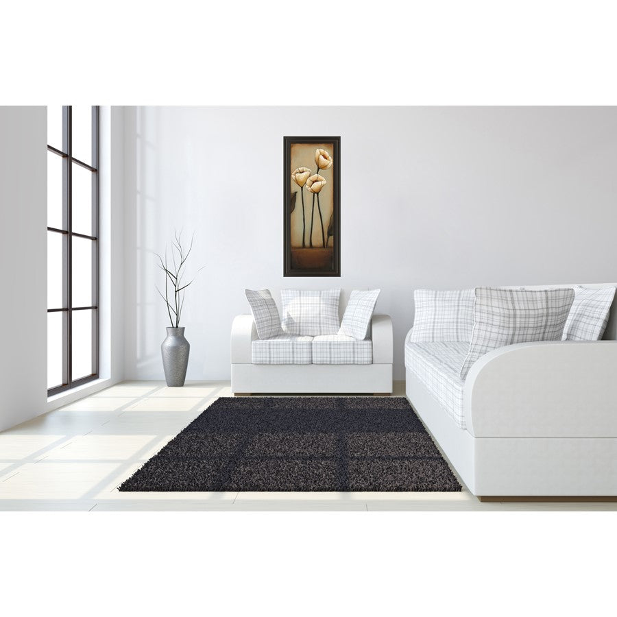 Classy Living Cream Blooms 18x42in Wall Art | Transitional Dark Chocolate MDF Frame and Paper Art | Living Room & Bedroom Botanical Decor | Model 1133