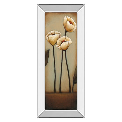 Classy Living Cream Blooms 18x42in Wall Art | Transitional Botanical Print with Mirrored Frame | Living Room & Bedroom Decor | 18 x 42 x 3 | Model 1133MF