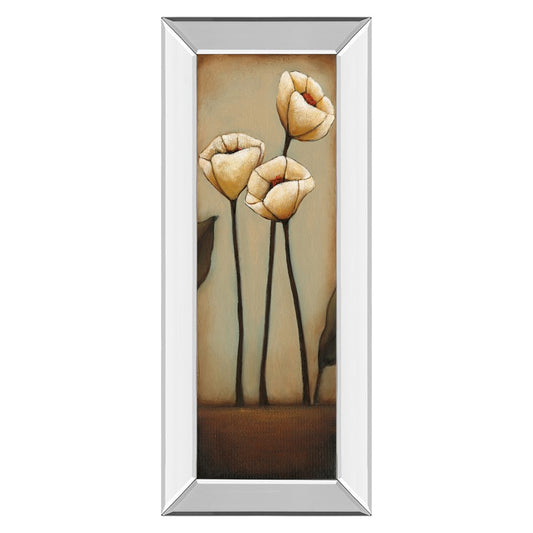 Classy Living Cream Blooms 18x42in Wall Art | Transitional Botanical Print with Mirrored Frame | Living Room & Bedroom Decor | 18 x 42 x 3 | Model 1133MF