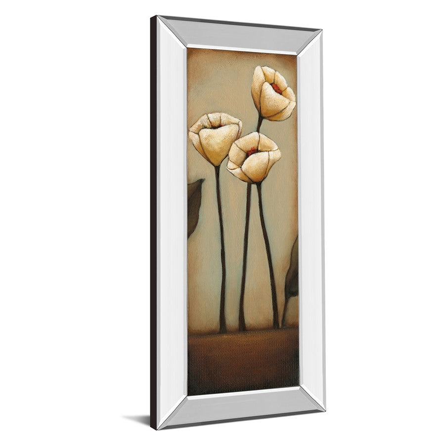 Classy Living Cream Blooms 18x42in Wall Art | Transitional Botanical Print with Mirrored Frame | Living Room & Bedroom Decor | 18 x 42 x 3 | Model 1133MF