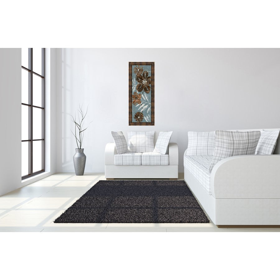 Classy Living Denim Garden II 18x42in Wall Art | Contemporary Graphic Art on Paper with Dark Chocolate MDF Frame | Living Room & Office Decor | Model 1163