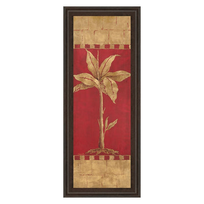 Classy Living Golden Palm Wall Art 18x42in | Transitional Gold Palm on Red Paper, Cinnamon Mocha MDF Frame | Living Room & Office Decor | 18 | Model 1208