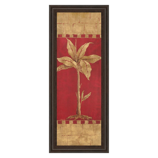 Classy Living Golden Palm Wall Art 18x42in | Transitional Gold Palm on Red Paper, Cinnamon Mocha MDF Frame | Living Room & Office Decor | 18 | Model 1208