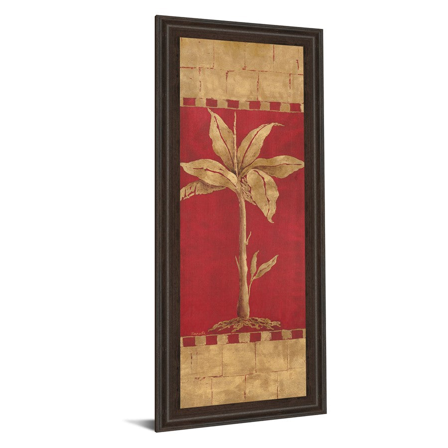 Classy Living Golden Palm Wall Art 18x42in | Transitional Gold Palm on Red Paper, Cinnamon Mocha MDF Frame | Living Room & Office Decor | 18 | Model 1208
