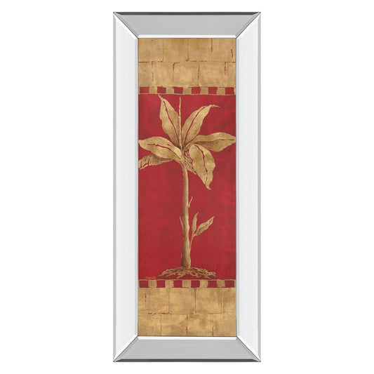 Classy Living Golden Palm 18x42in Wall Art | Transitional Gold Palm on Red with Mirrored Frame | Living Room & Office Decor | 3 x 18 x 42 in | Model 1208MF