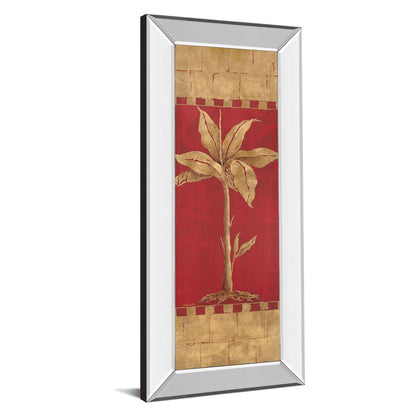 Classy Living Golden Palm 18x42in Wall Art | Transitional Gold Palm on Red with Mirrored Frame | Living Room & Office Decor | 3 x 18 x 42 in | Model 1208MF