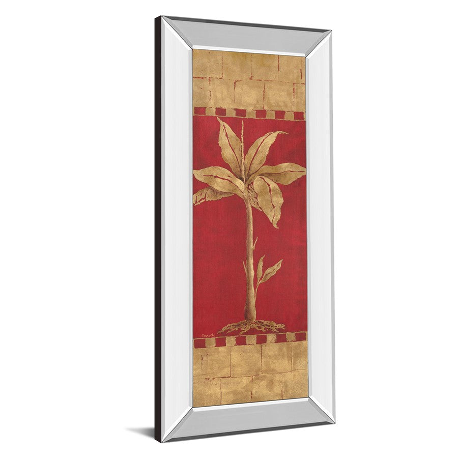 Classy Living Golden Palm 18x42in Wall Art | Transitional Gold Palm on Red with Mirrored Frame | Living Room & Office Decor | 3 x 18 x 42 in | Model 1208MF